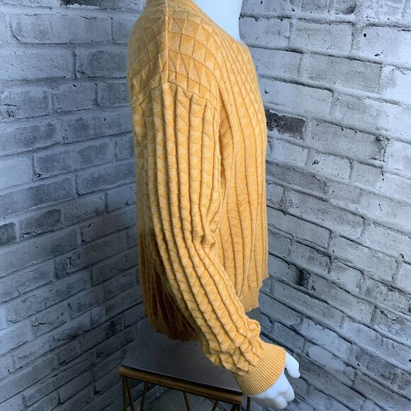 Vintage 90s Tosani Yellow Graphic Rib Knit V-Neck Pullover Sweater - Picture 4 of 11